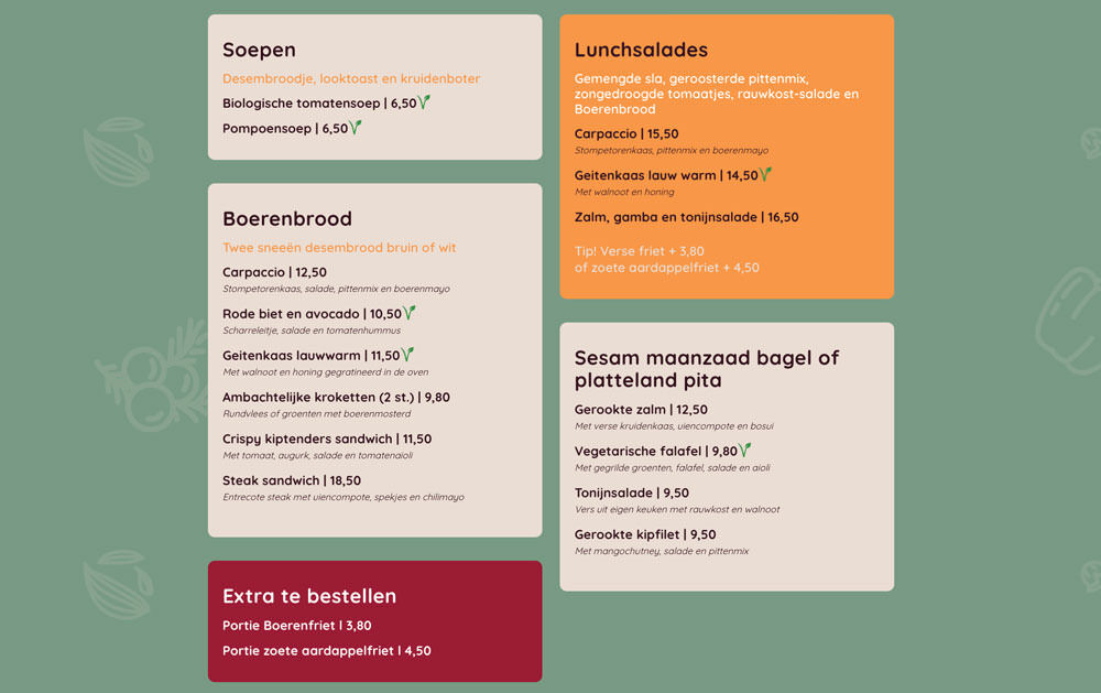 Website D'n Boerderij menu