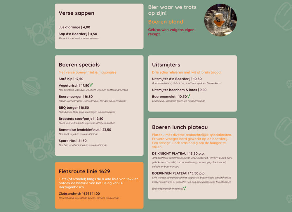 Website D'n Boerderij menu