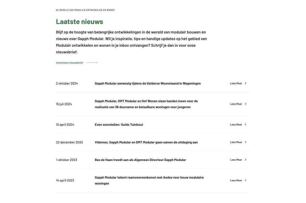 Website Gapph Modular - nieuws