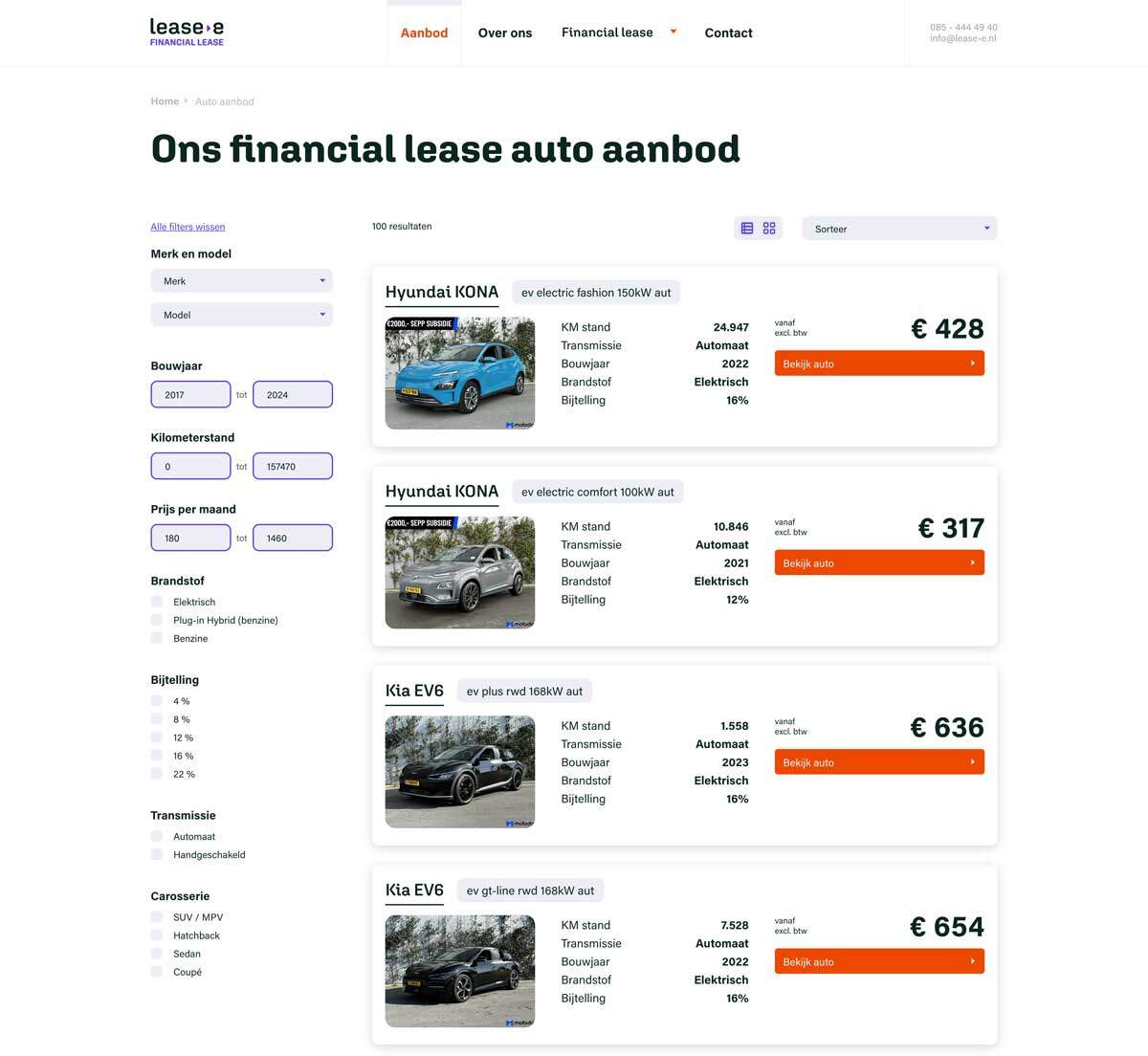 Website Lease-e Financial lease - aanbod