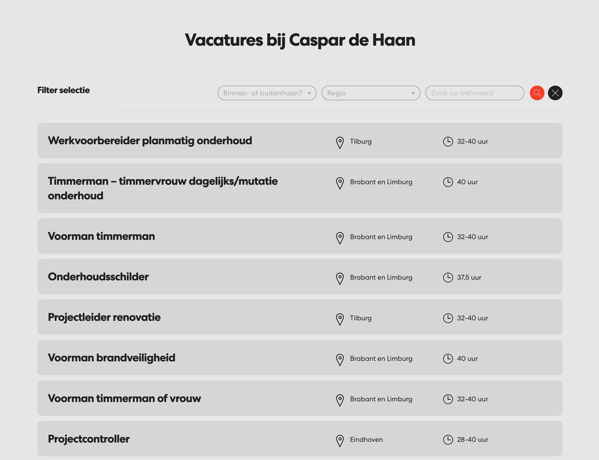 Klancase website Caspar de Haan - Werken bij